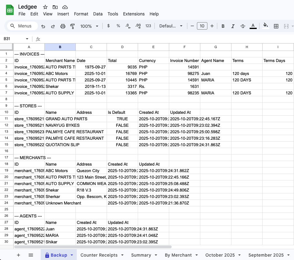 Ledgee - Google Sheets on iPad Mini